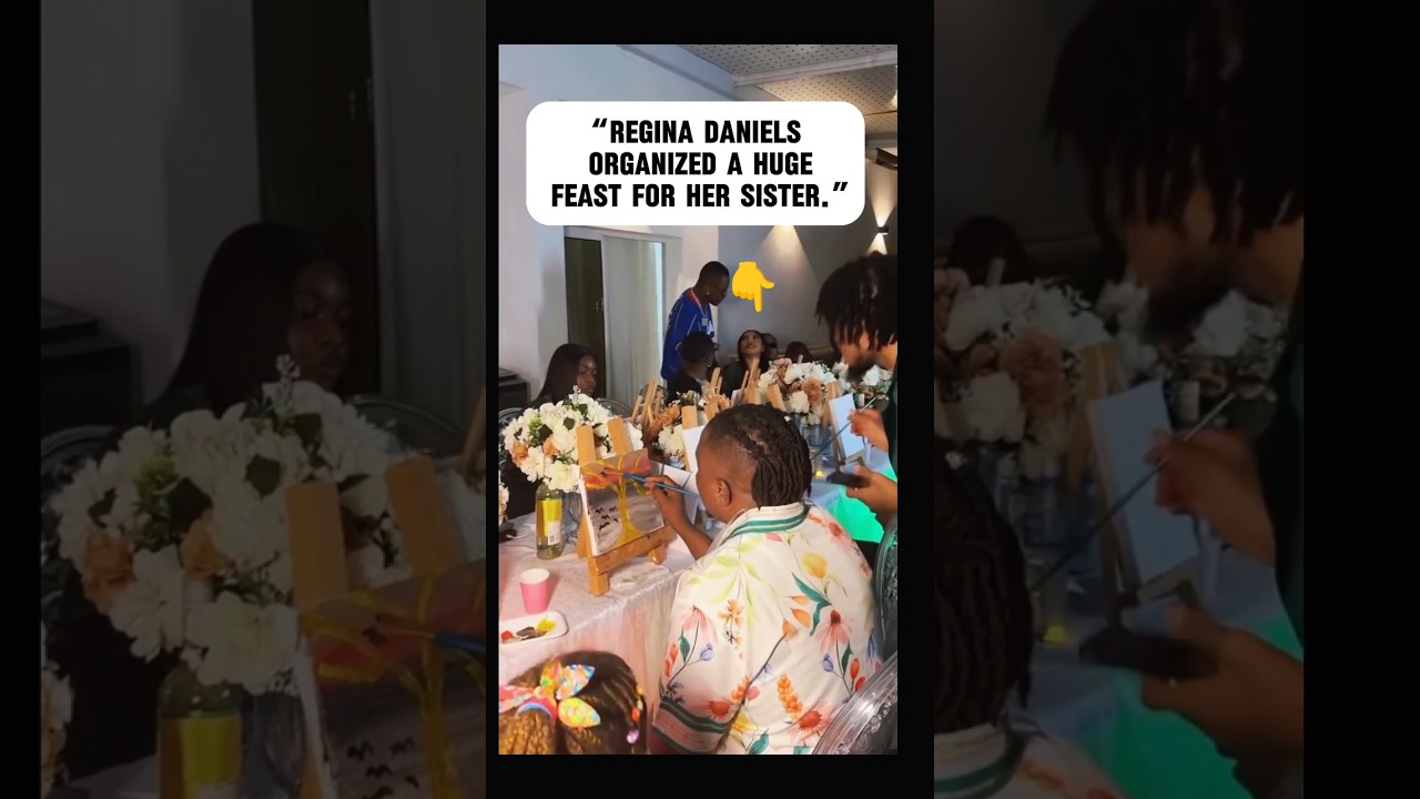 Regina Daniels and other having a huge feast on her sister's big day