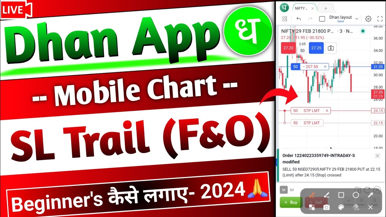 Dhan app me Chart par SL Trail kaise karen - Live Option Trading | Dhan Chart Stop Loss Trailing