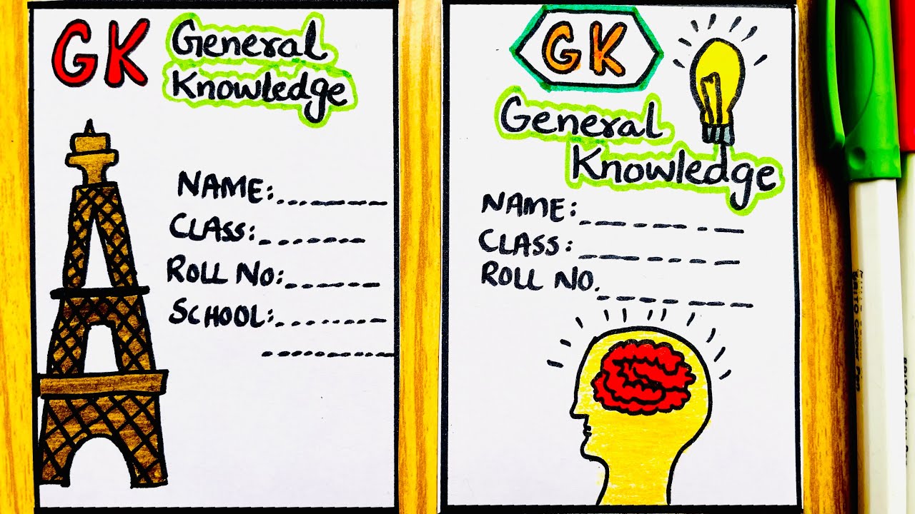 GK General Knowledge Notebook Cover Page Drawing | GK Front Page Design | GK Title Page Design 