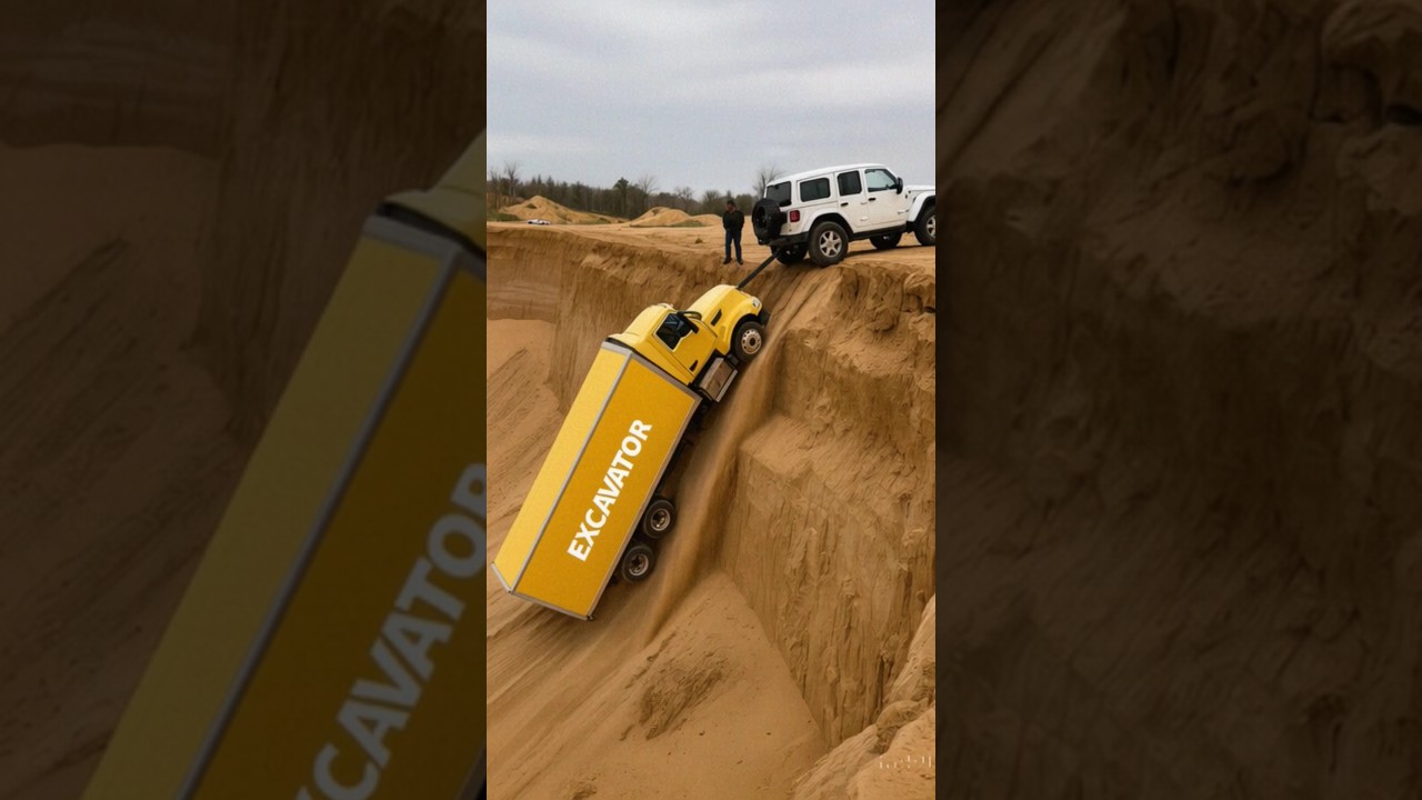 Xe &ocirc; t&ocirc; mạnh nhất thế giới v&agrave; thử th&aacute;ch k&eacute;o xe tải l&ecirc;n v&aacute;ch đất #automobile #xecuocmini #excavator