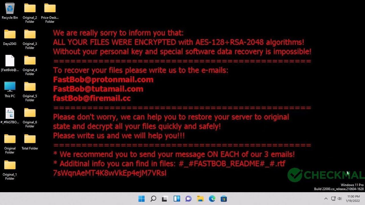 AppCheck Anti-Ransomware : Matrix Ransomware ([FastBob@protonmail.com].{Random}-{Random}.FASTBOB)