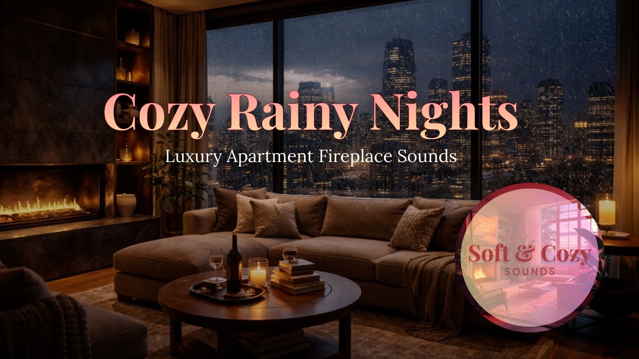 Cozy Rainy Night in a Luxury Apartment 🌧️🔥 Fireplace & Rain Sounds | Relax, Study, Sleep