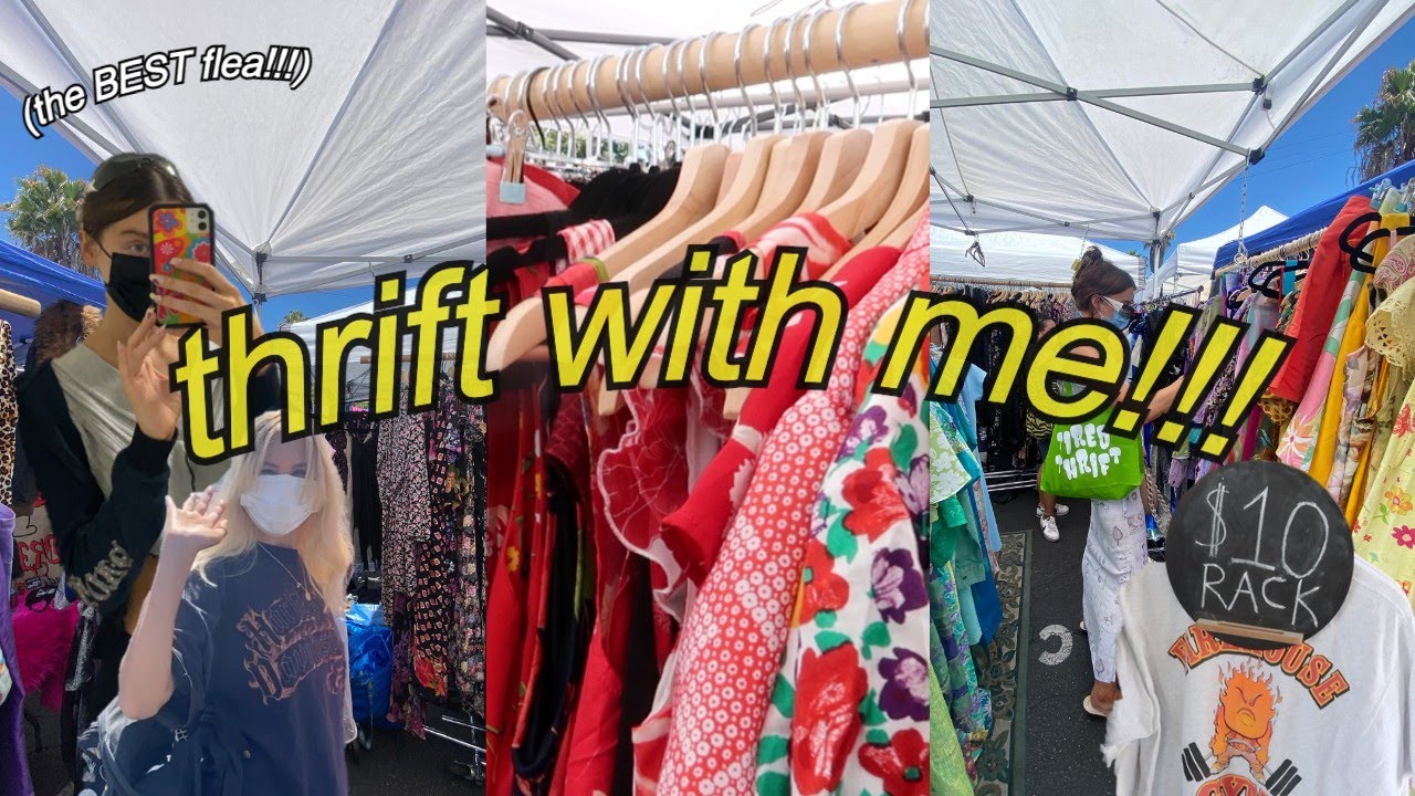 THRIFT WITH ME at the BEST LA flea market + trendy TRY ON HAUL!