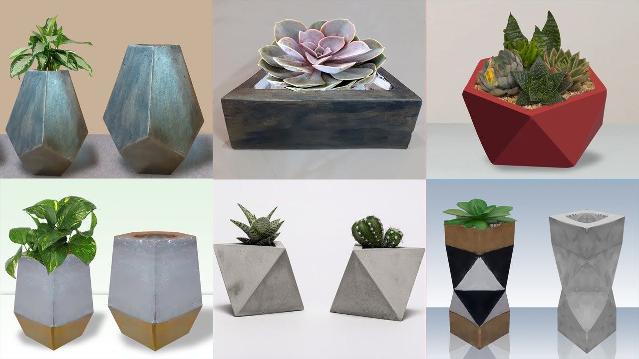 6 Ideas of Cement Flower Pot | Geometric Ceramic Flower Vase | CARDBOARD Cement Flower Pots