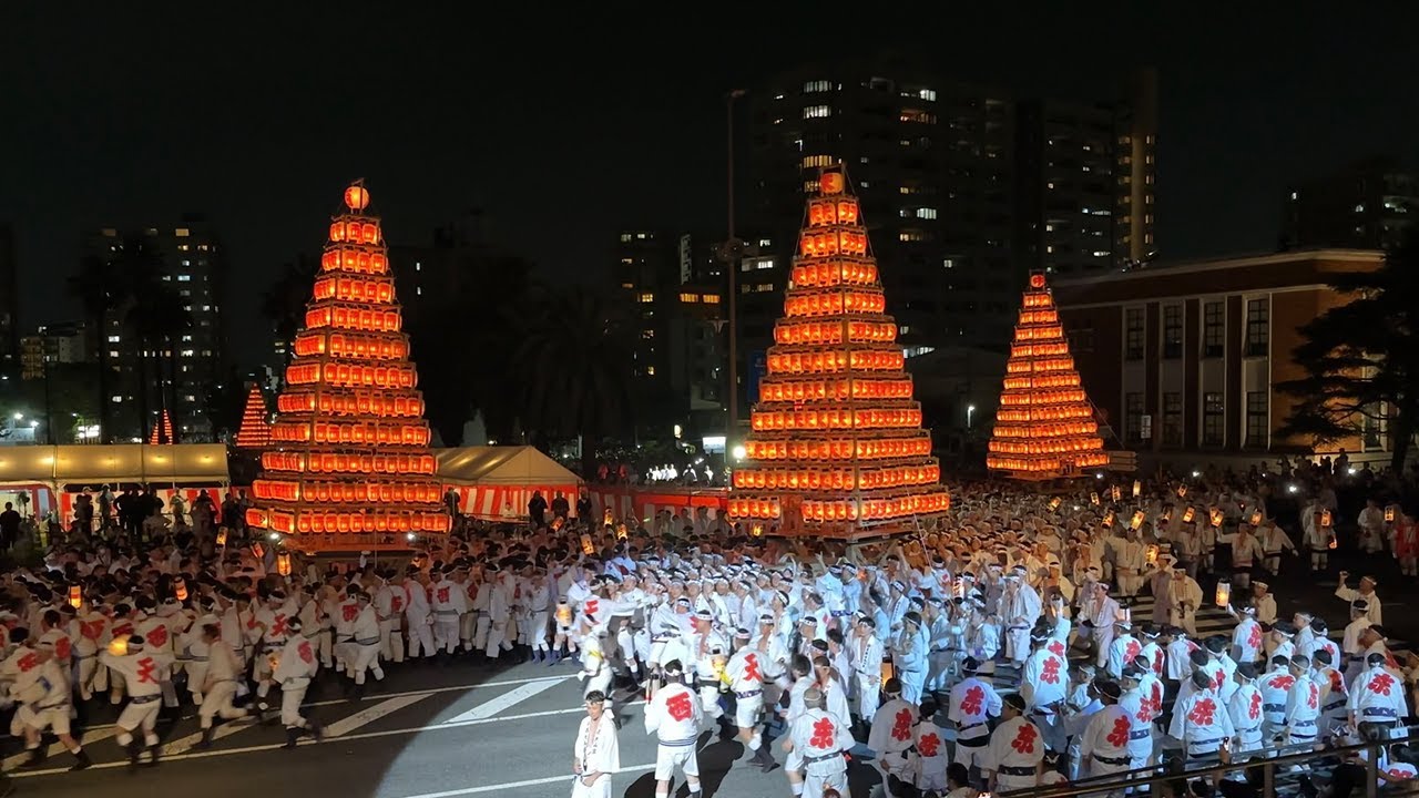 戸畑祇園競演会４K本部席前席　追い抜く迫力！　令和５年７月２２日　東大山笠、西大山笠、中原大山笠、天籟寺大山笠