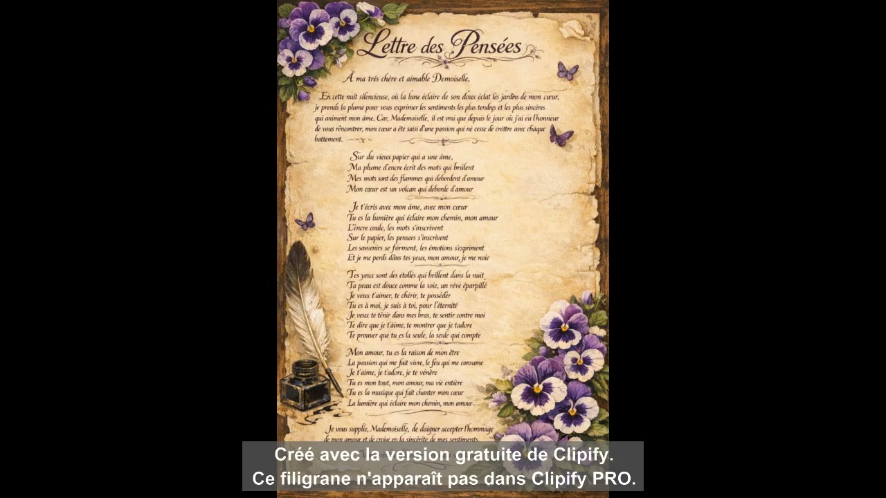 n  1 lettre des pensées / | Déclaration d'Amour Poétique d'un Monsieur à sa Demoiselle