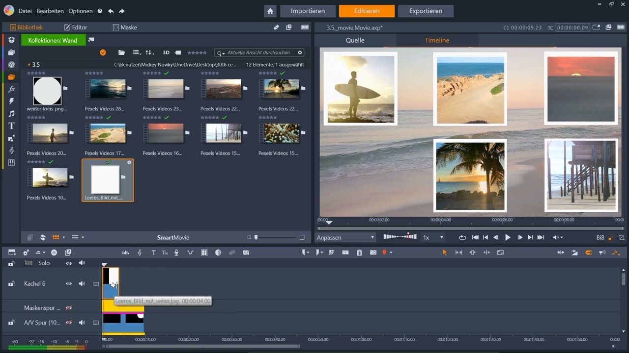 Pinnacle Studio | Videowand mit mehreren Kacheln und Umrandung | Videoschnitt für Einsteiger