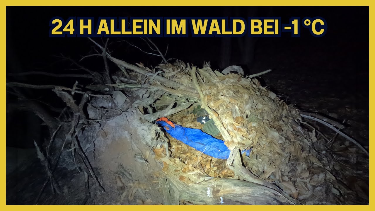 Overnighter im Wald nur mit Schlafsack und Messer bei -1 °C