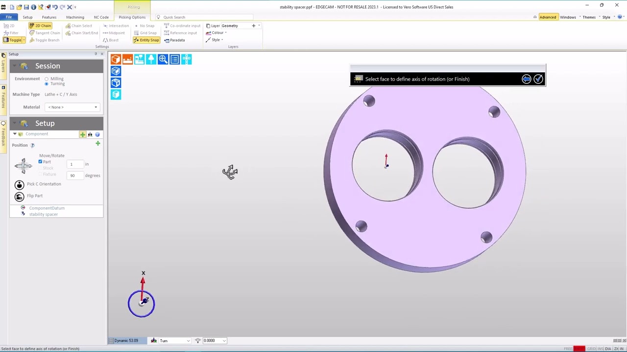 EDGECAM Turning Setup Orientation 1
