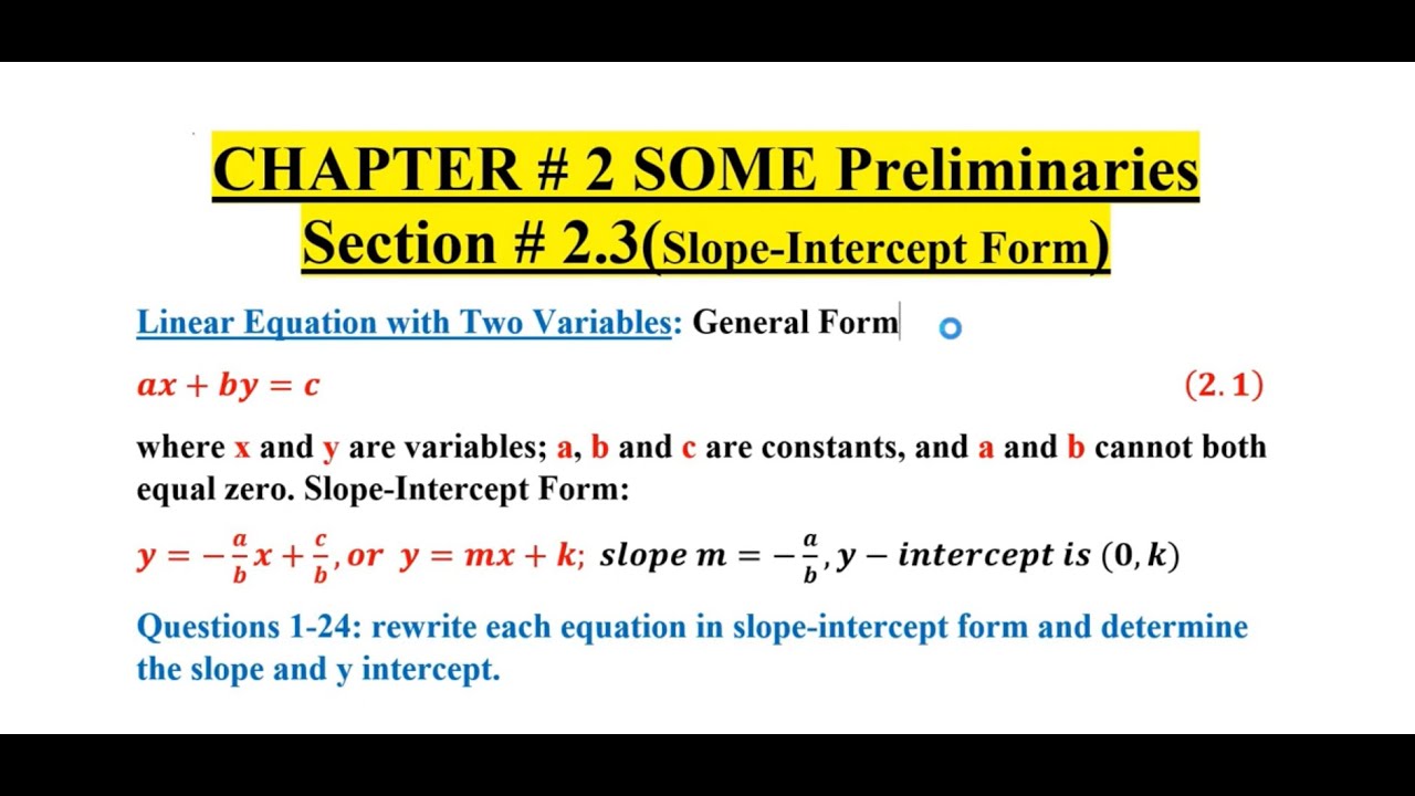 Ex # 2.3 Slope-Intercept Form Chapter 2 Applied Math for Business Economics and social Sciences