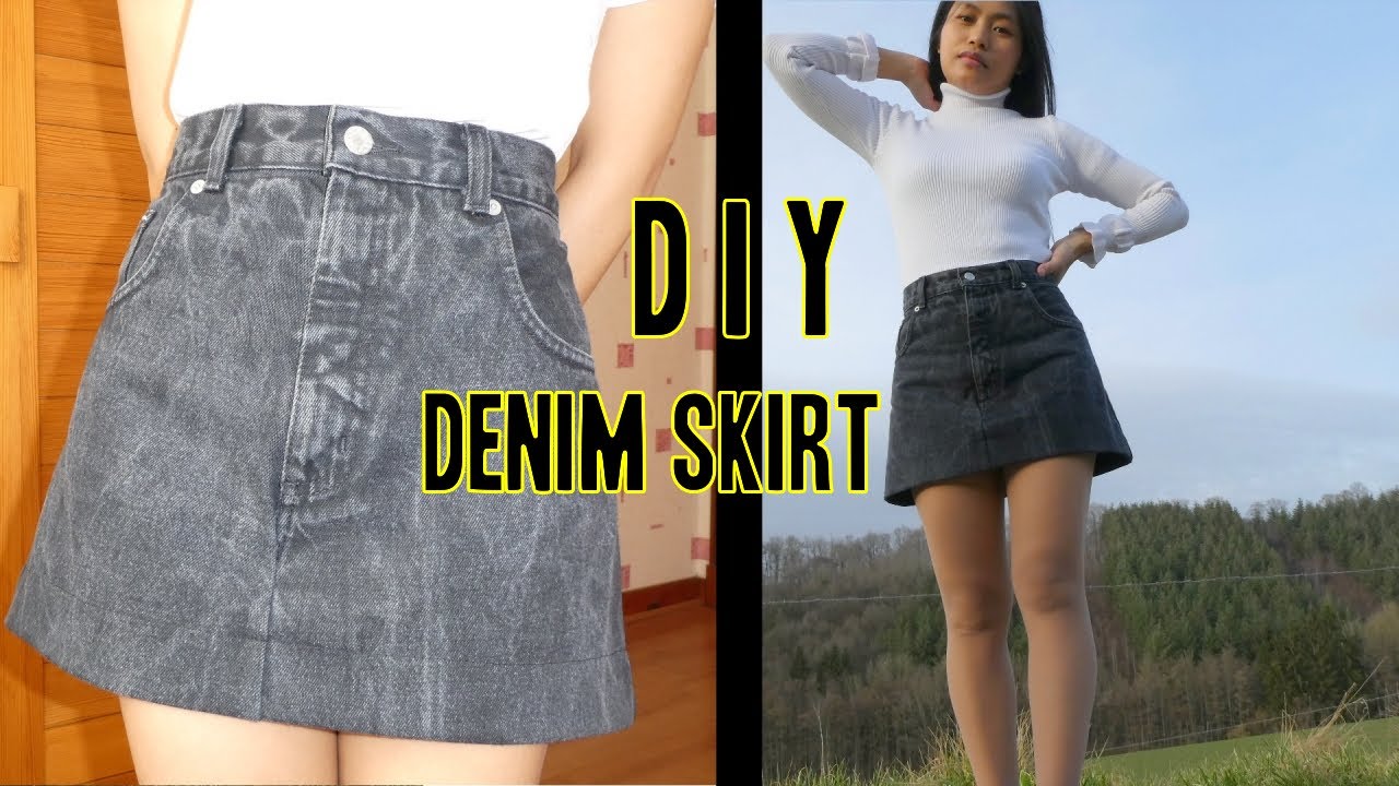 DIY Denim Skirt from Jeans || How to Convert Mens Jeans Into a Mini Skirt || DIY High Waisted Skirt