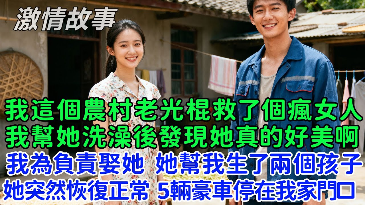 我這個農村的老光棍救了個瘋女人，我幫她洗澡後發現她真的好美啊，我為負責娶了她，她幫我生了兩個孩子，她突然恢復正常，5輛豪車停在我家門口，我懵圈了！
