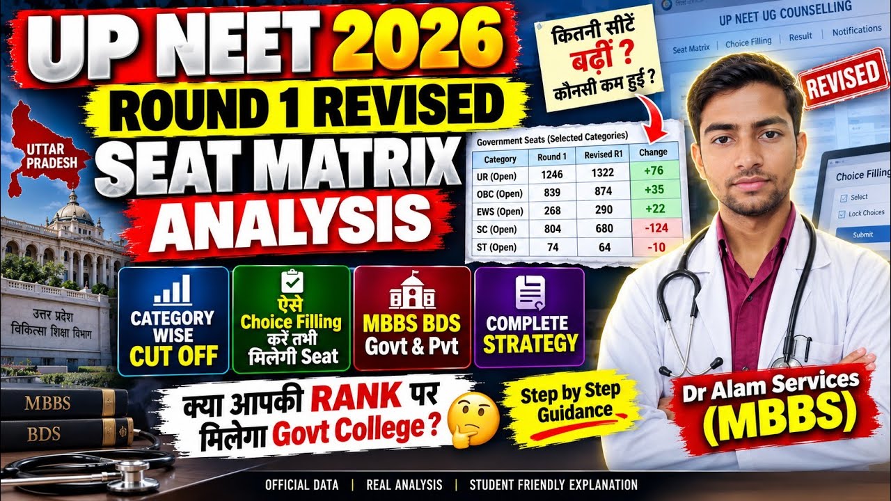UP NEET 2026 Round 1 Revised Seat Matrix Analysis|Govt & Pvt MBBS BDS Cut Off #upneet #upneetcutoff
