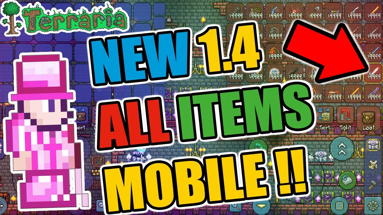 Terraria 1.4 Mobile (ANDROID/IOS) ALL ITEMS MAP - WITH MODDED STACKS!!! - ReZo