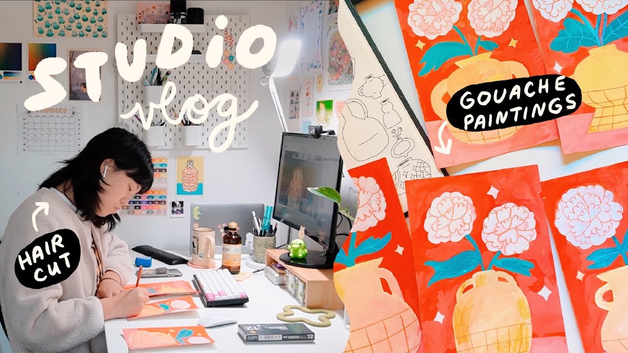 studio vlog ★彡  paint with me, mechanical keyboards, & new haircut!