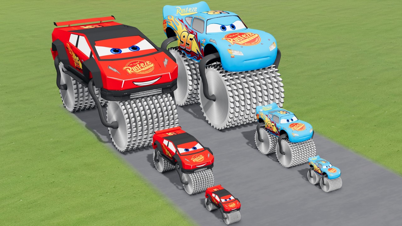 Big & Small Lamborghini McQueen with Double Monster Saw wheels Mcqueen Train Thomas | BeamNG.drive