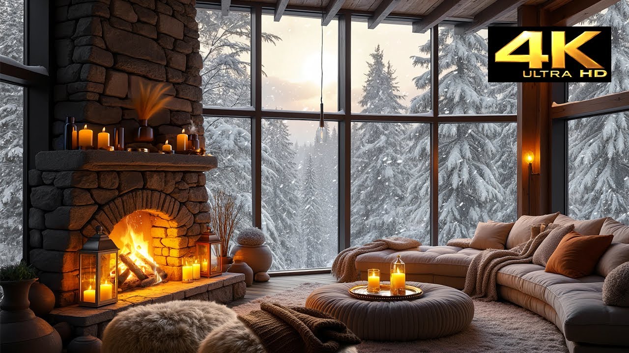 Warm Winter Hideout in the Snowy Forest ❄️🔥 Cozy Cabin Fireplace Ambience in 4K