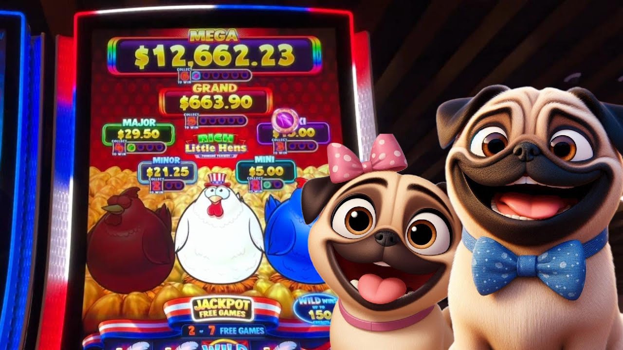 18 FREE GAMES with JACKPOT GAMES!  Rich Little Hens Founding Feathers Slot Machine | Gambling Pugs