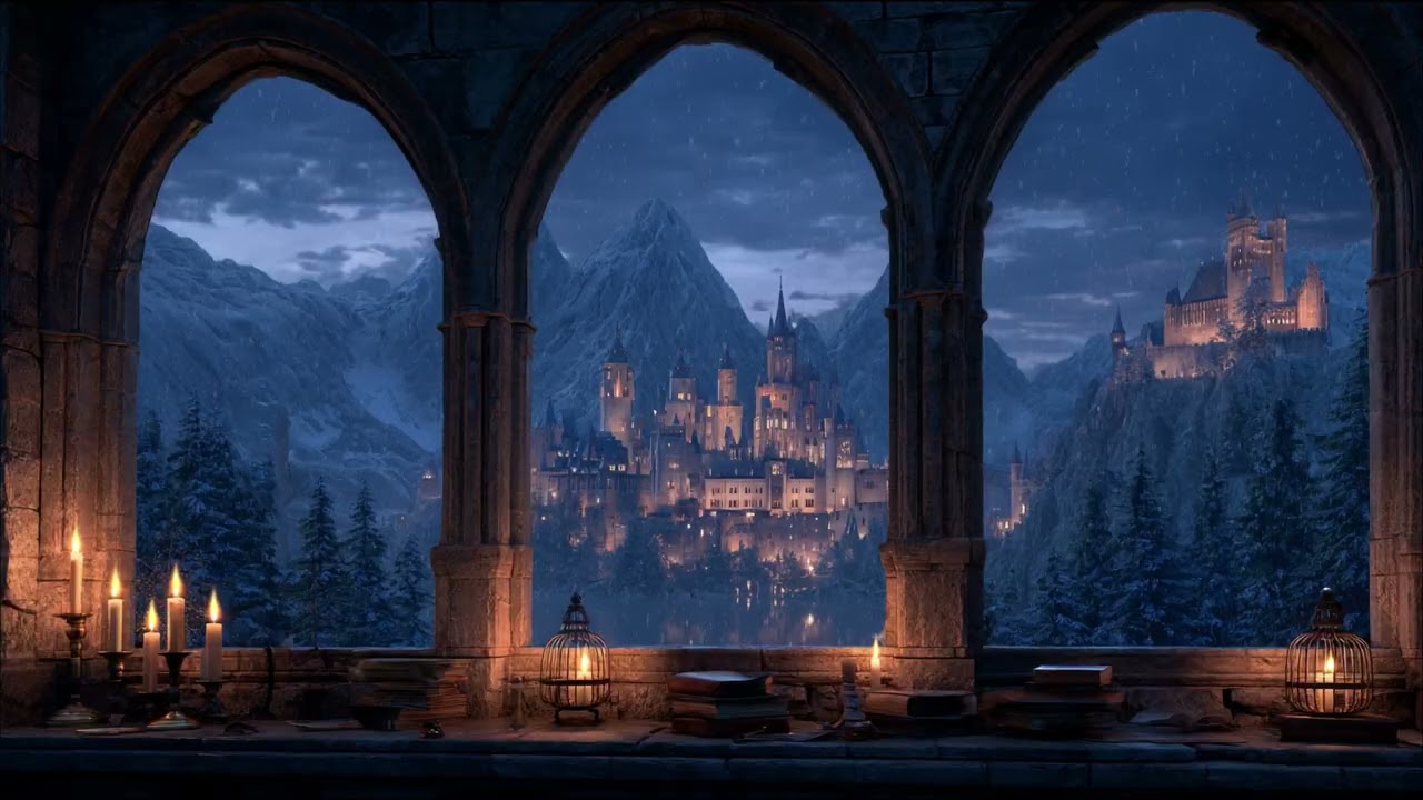 🏰 Medieval Gothic Castle Winter Ambience – Relaxing Snow & Calm Music for Study, Sleep & Meditation