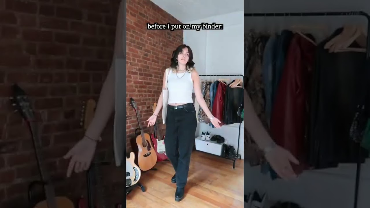 before i put on my binder vs. after #shorts #remaketherunway #fashion #nonbinary #transformation