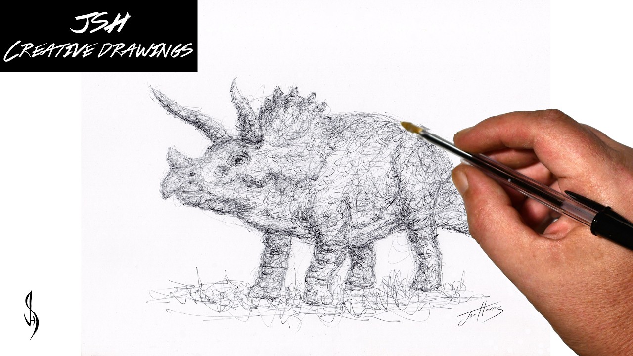 Drawing a Triceratops Dinosaur With a Biro Pen