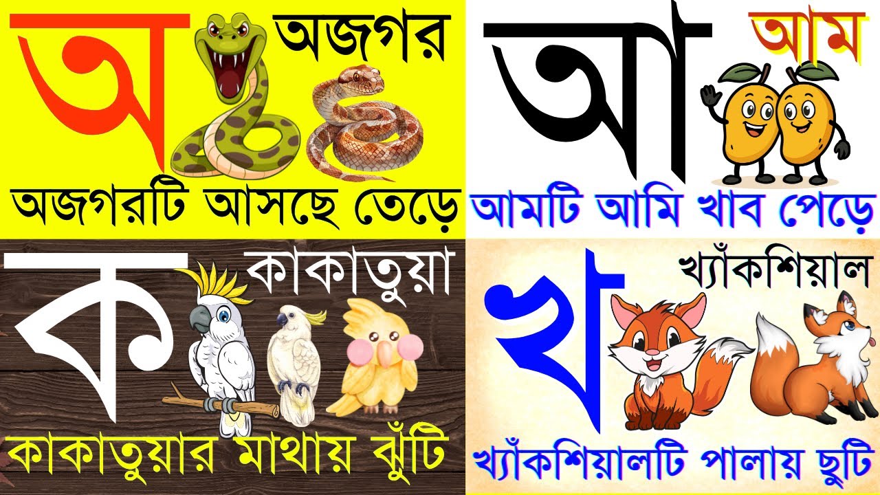 Aye ojogor asche tere, kaye kakatuyar mathay jhuti অ'য় অজগর আসছে তেড়ে | অ আ ক খ Bangla Barnomala