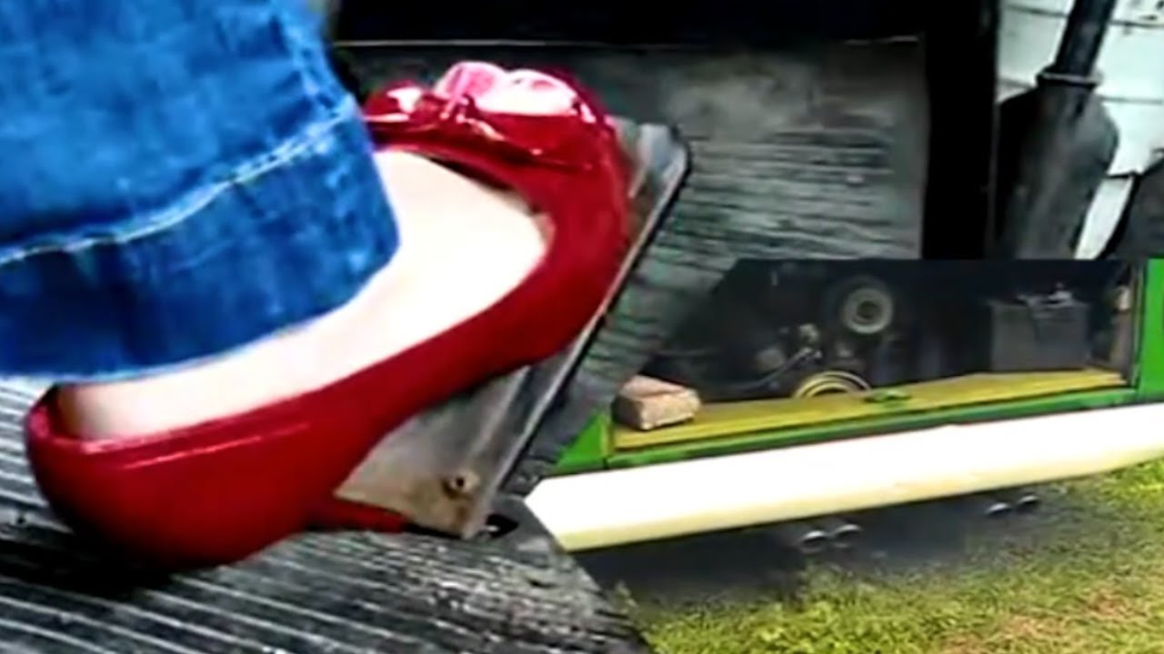 Lexi sexy VW bus revving + cranking in red high heels