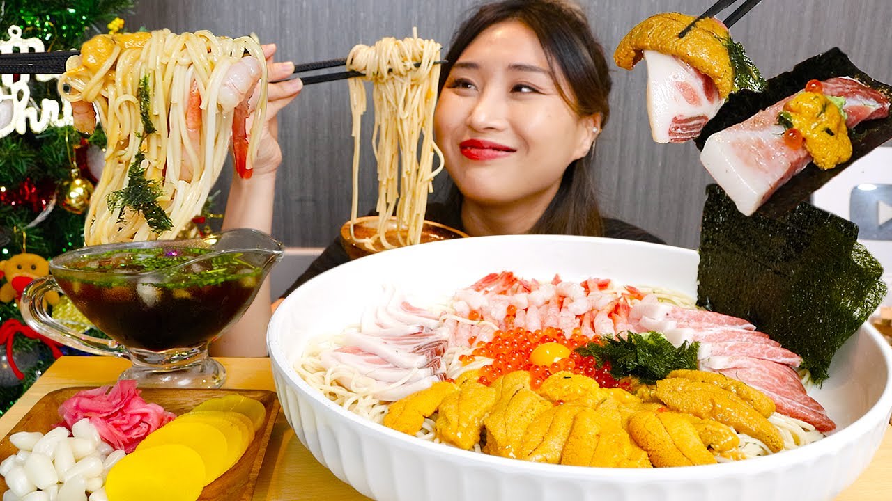 MUKBANG) 성게우동🍜✨ 성게알 연어알 참치회 단새우 먹방 with 위스키 Sea urchin udon Real sound asmr eating