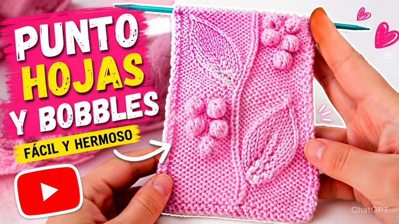 Motivo de Hojas con racimo de uvas 2 Agujas/Tejiendo con Leonardo