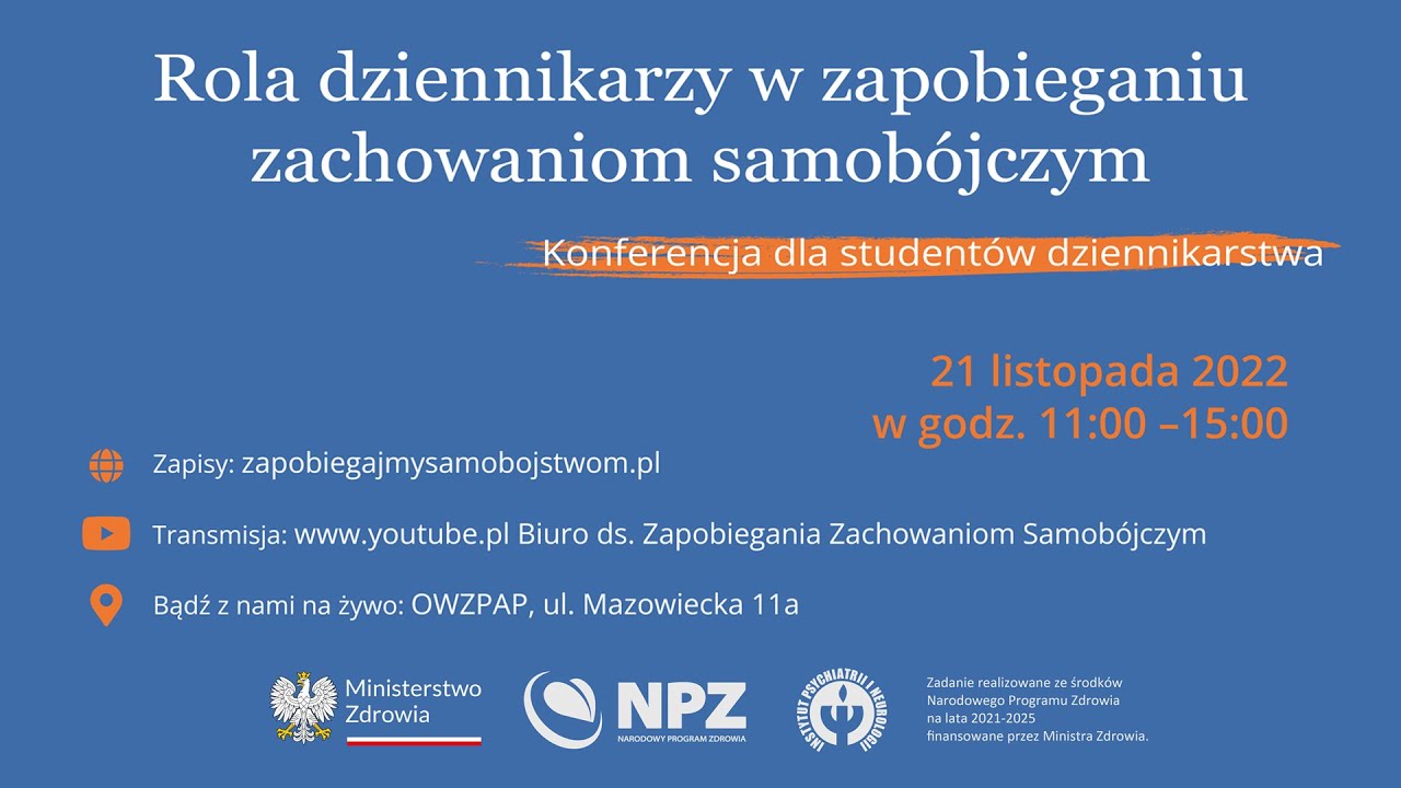 Rola dziennikarzy w zapobieganiu zachowaniom samobójczym - Konferencja szkoleniowa