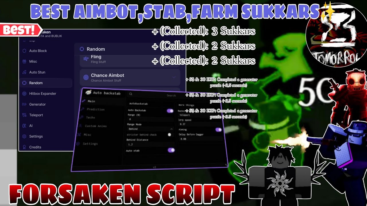[2x EXP] Forsaken *Keyless* Script OP Fastest Auto generator,Two time Backstab🤩,Chance Aimbot,Hitbox
