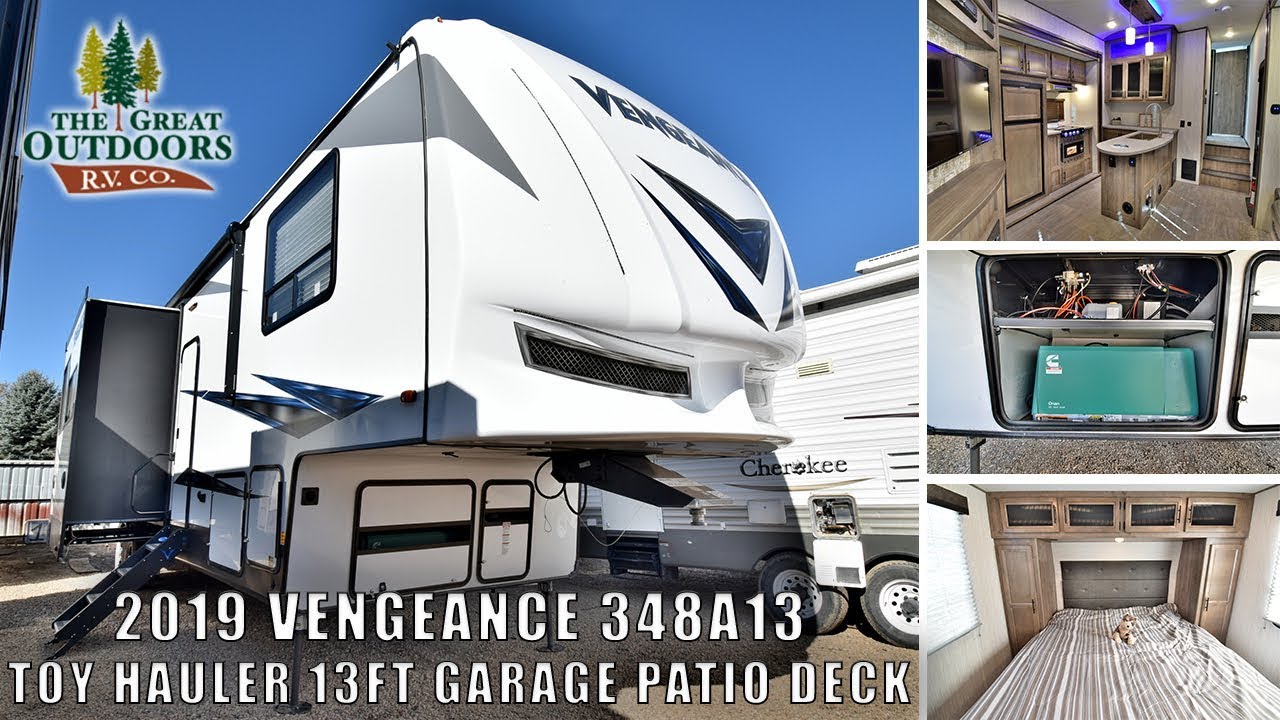 New 2019 VENGEANCE 348A13 13 FT Garage Toy Hauler Fifth Wheel Generator Colorado RV Dealer