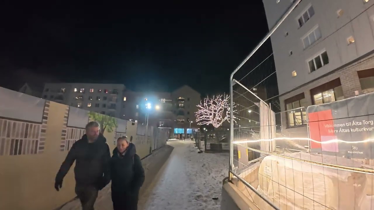 Älta | Walking around my place - The Snowy Night Walk (4K)