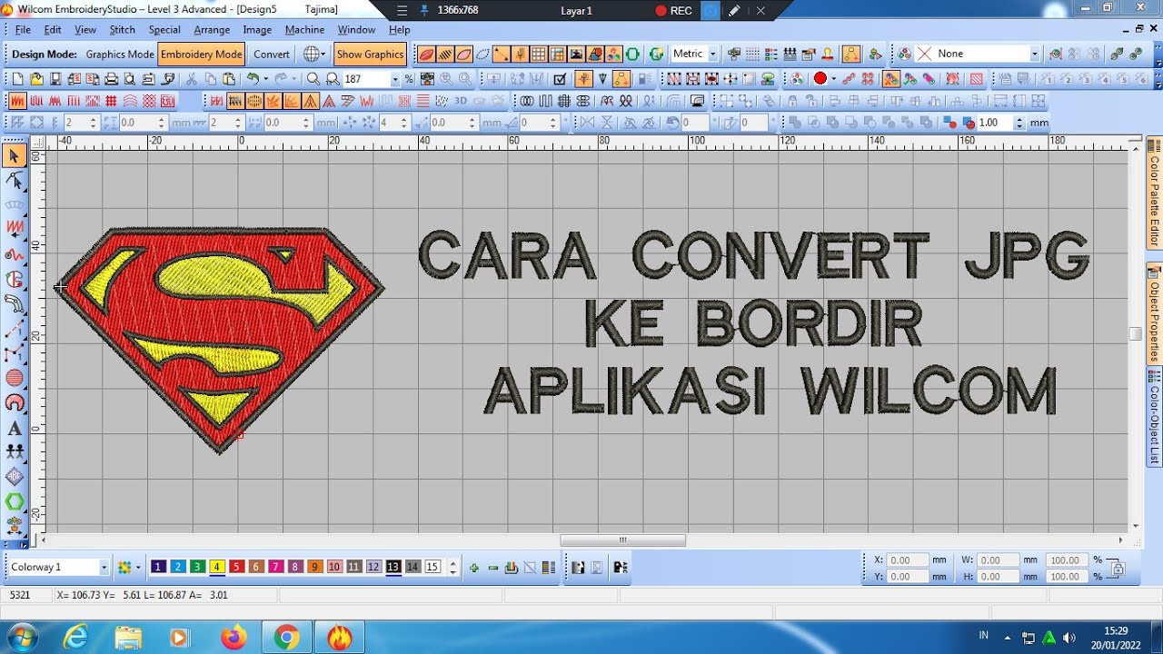 Tutorial Wilcom Bagi pemula, Cara Convert dari JPG ke Bordir #wilcome2 #wilcomebroiderystudio