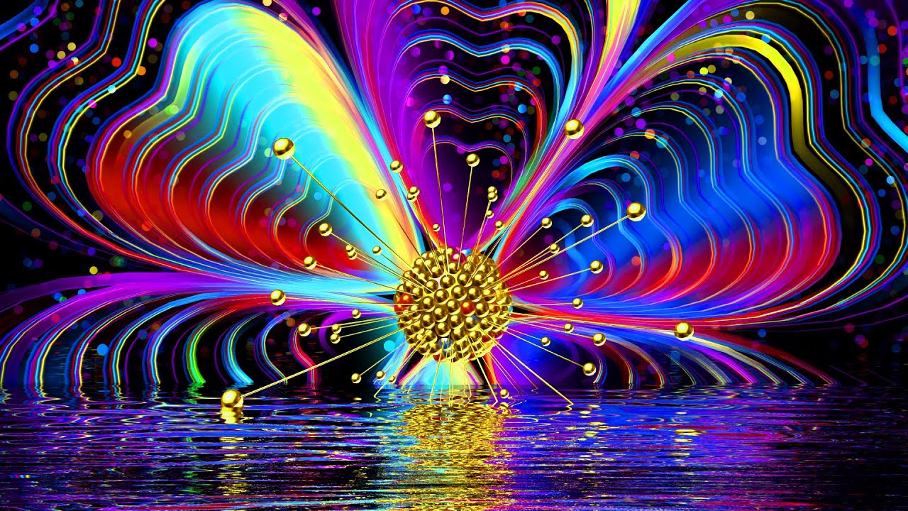a 4K Screensaver | Vibrant Abstract Fluid Colors with Golden Sphere Reflection