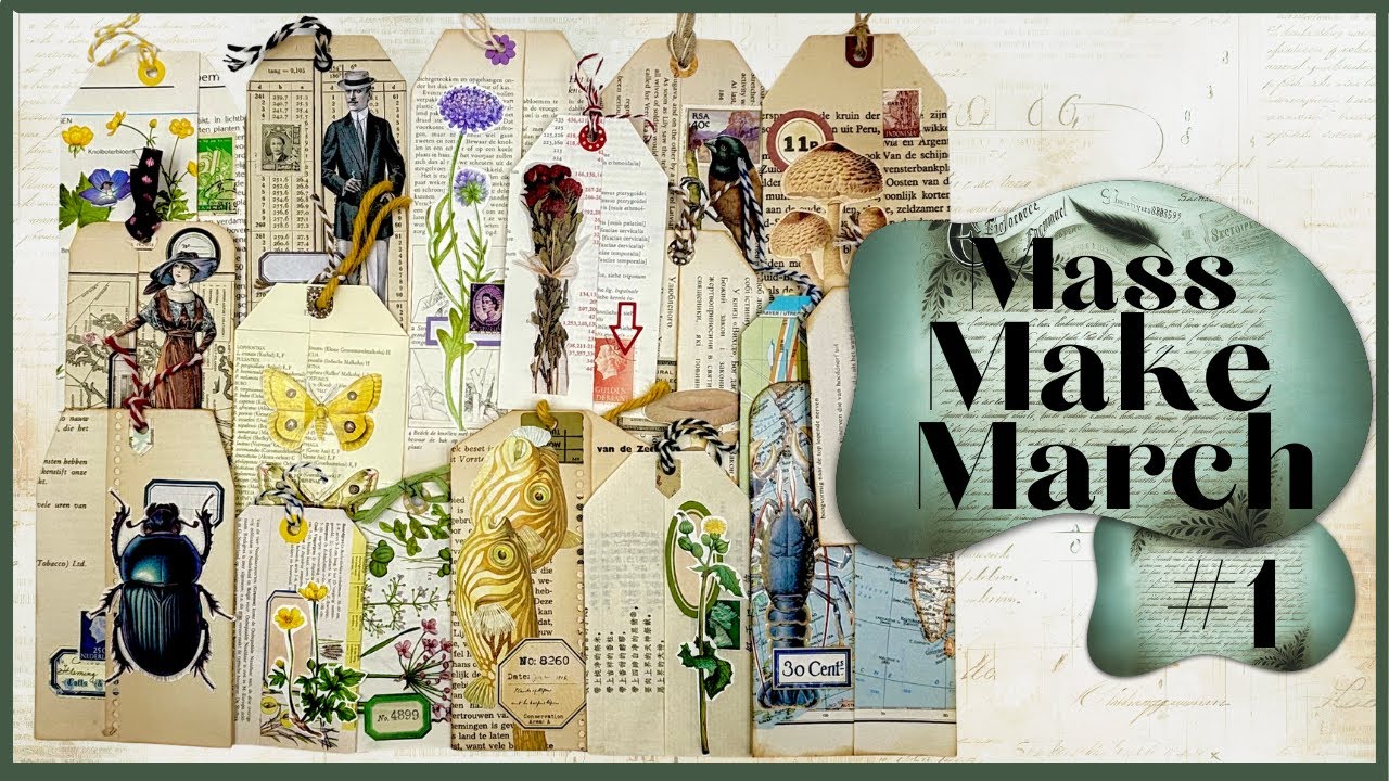 MASS MAKE MARCH #1 - BOOKPAGE TAGS WITH POCKETS - EASY BEGINNER TUTORIAL #papercraft #massmakemarch