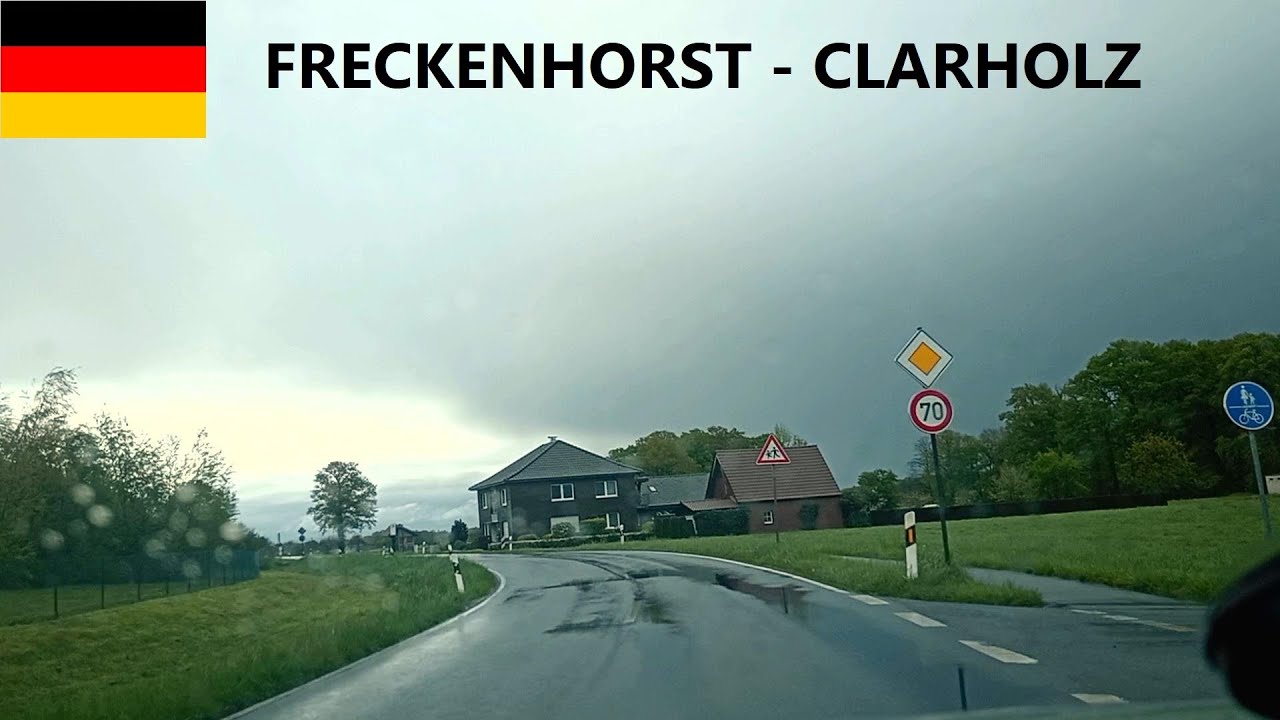 Driving on Slippery and Narrow Streets Under Rain from Freckenhorst Warendorf to Claholz Gütersloh