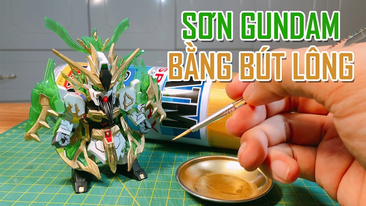 Sơn mô hình đồ chơi Gundam SD Sangokuden Guan Yu (Quan Vũ) bằng bút lông (cọ) dùng sơn ATM