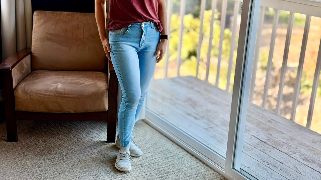 High Waisted Denim Jeggings Jeans Try On| Tummy Control Stretch, Raw Hem, Distressed Ankle Fit