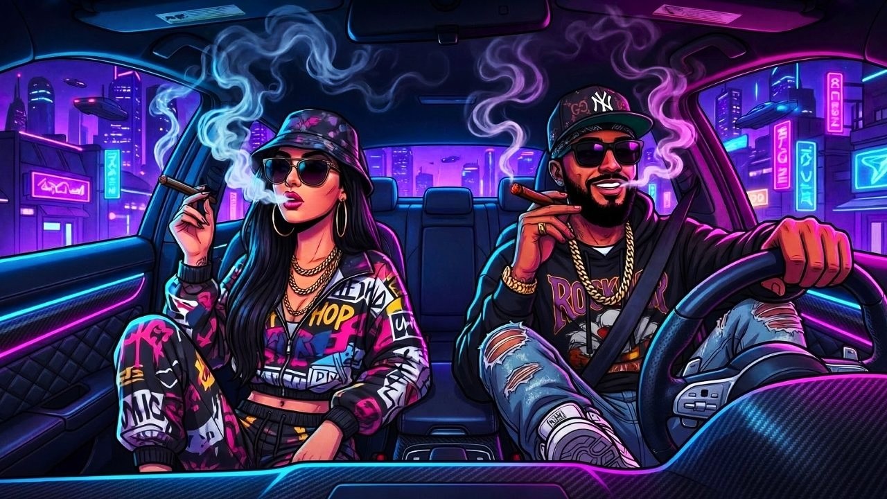 Neon City Glow, Late Night Smoke Ride — 420 Chill Rap & Bluesy Hip-Hop