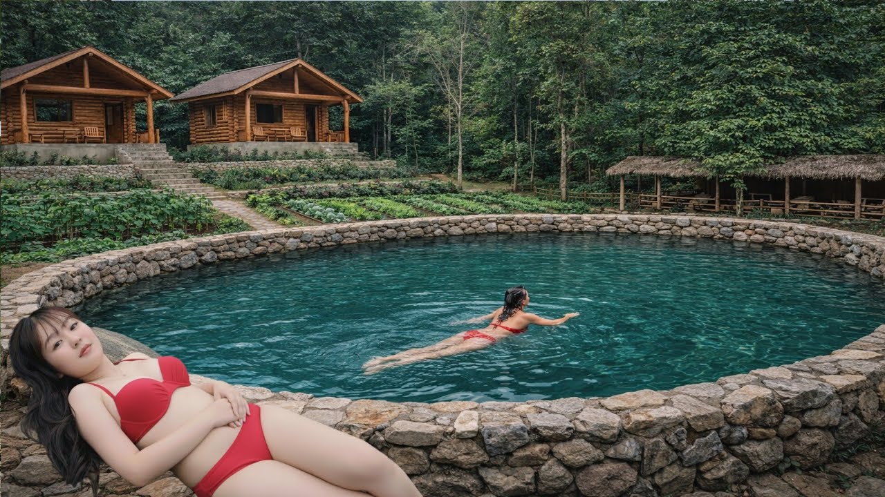 3 days, the 18-year-old girl built a free-form swimming pool out of rocks in the forest.