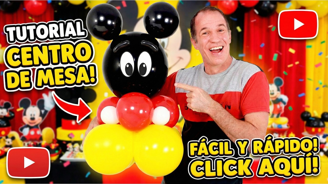 👉¡SORPRENDE A TODOS! Centro de Mesa de MICKEY MOUSE con Globos 🐭🎈 (Fácil y Rápido)