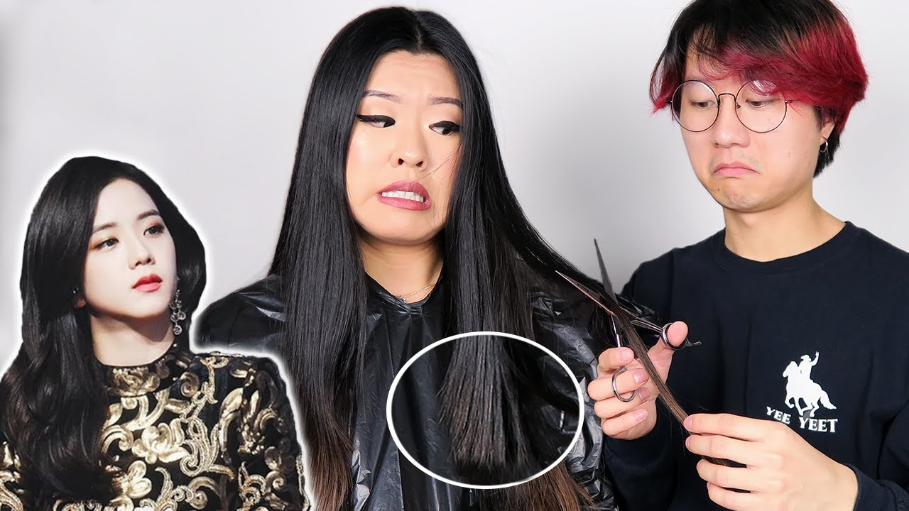 my friend wanted kpop idol hair so I cut it for her *she had to fix it*