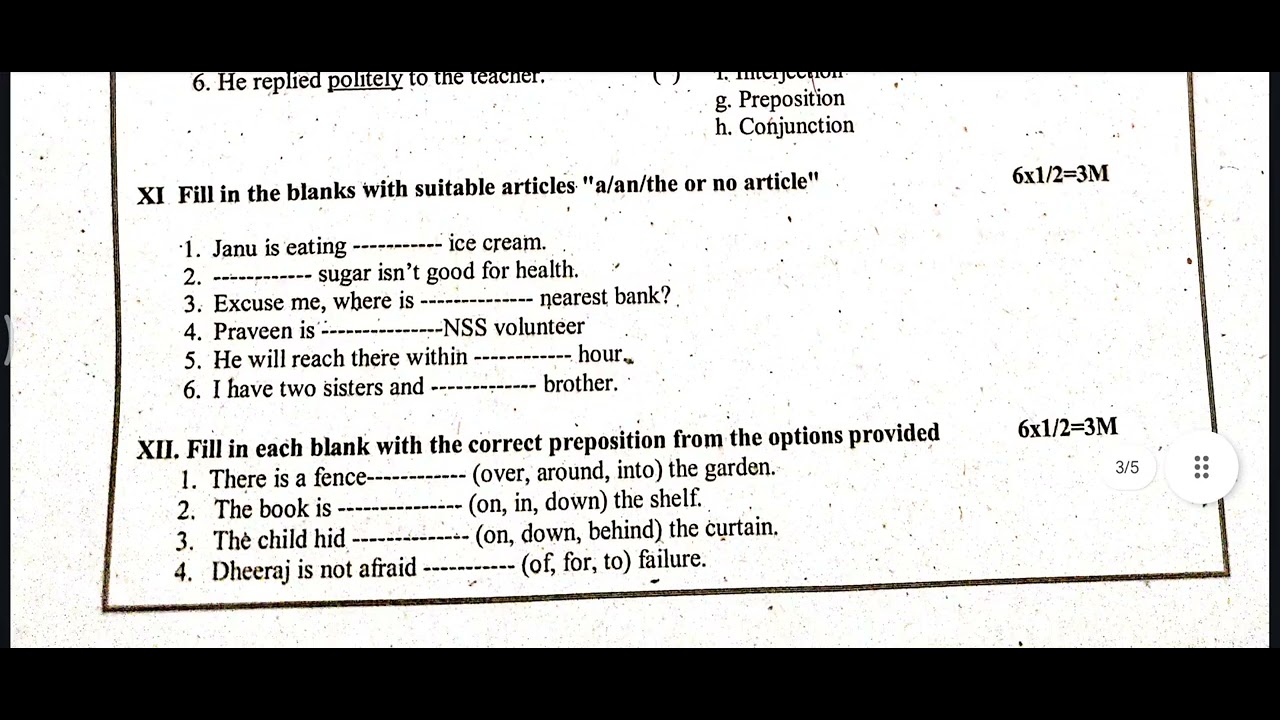 AP inter 1st year English Pre final 2 exam paper 