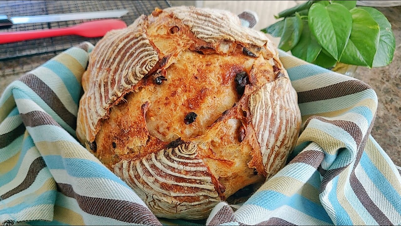 免揉面的蔓越莓核桃欧包|无油无糖 |No knead Cranberry walnuts Bread|no oli, no sugar.