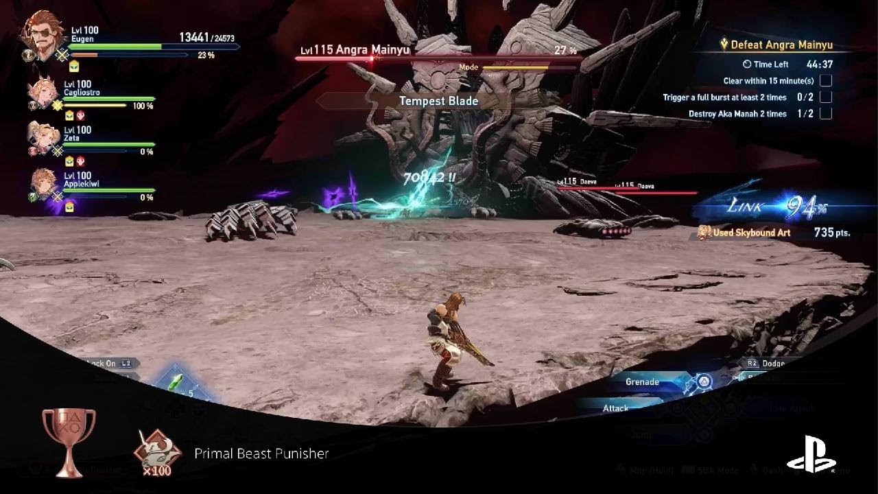 Granblue Fantasy: Relink Убейте 100-го Первобытного Зверя, пока вы не в режиме AFK - Трофей &laquo;Кара...