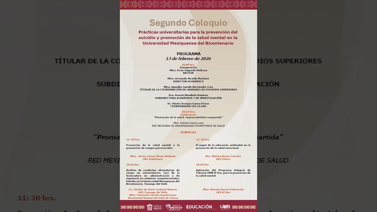II COLOQUIO PRÁCTICAS UNIVERSITARIAS PARA LA PREVENCIÓN DEL SUICIDI0 Y PROMOCIÓN DE LA SALUD MENTAL
