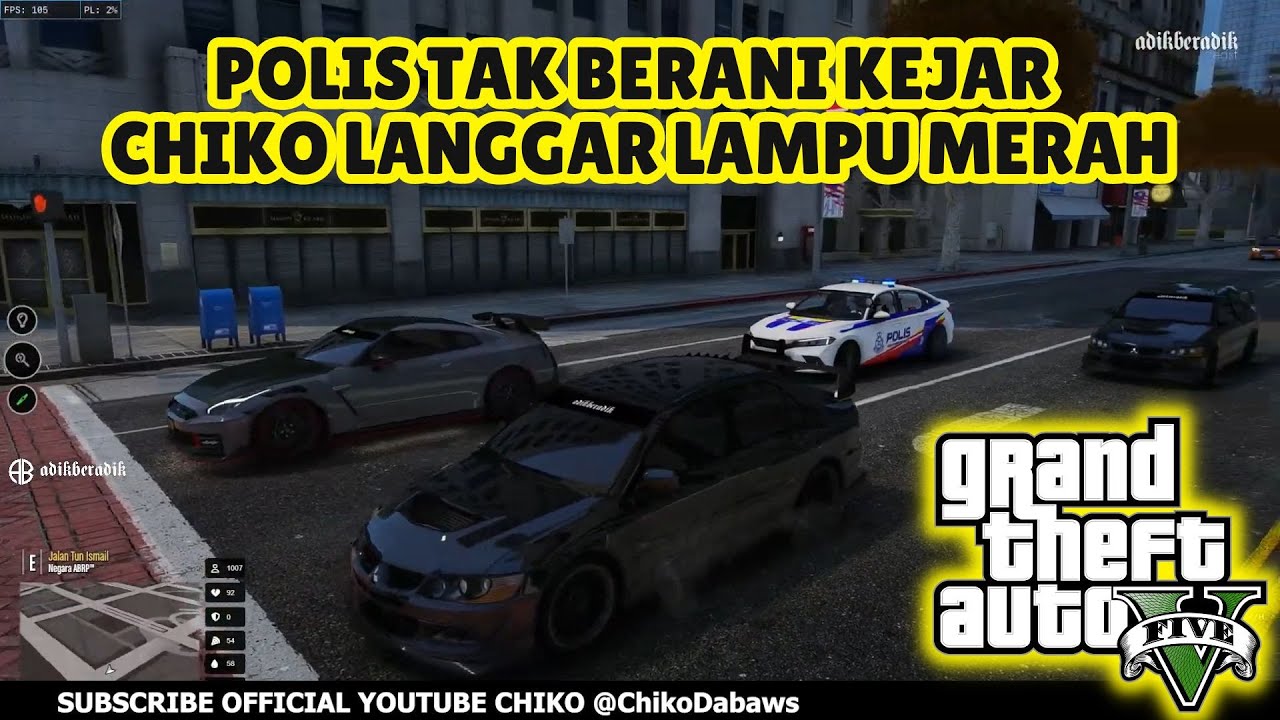 🔴 GTA 5 |  POLIS TAK BERANI KEJAR CHIKO LANGGAR LAMPU MERAH