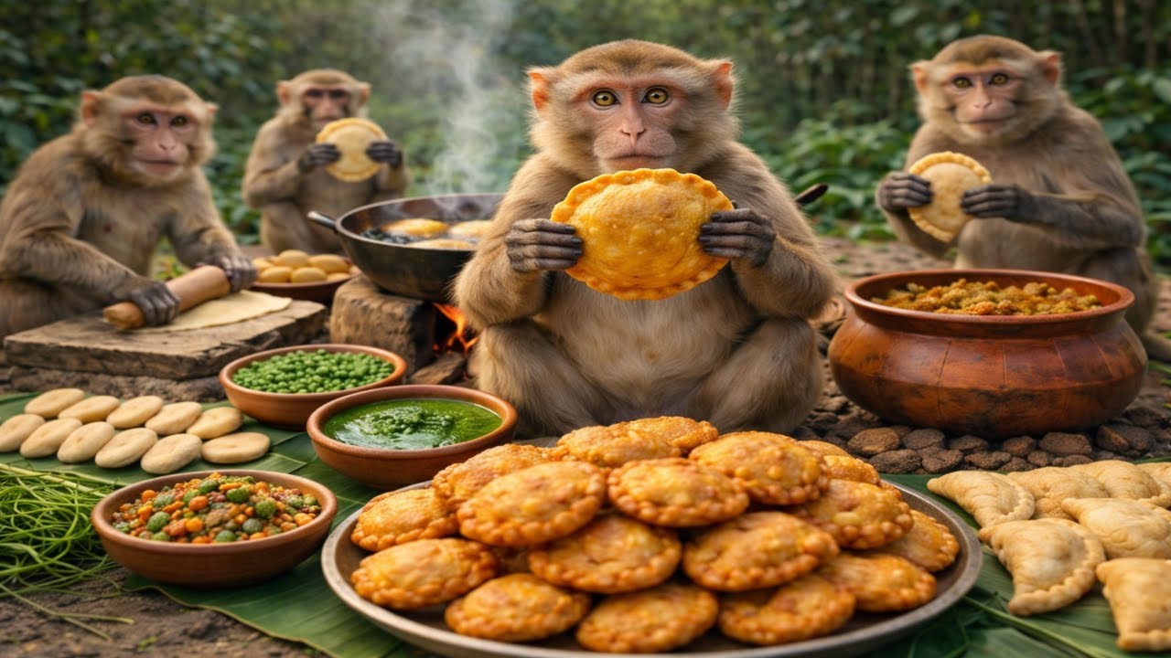 बंदरों ने बनाई सैकड़ों कचौरी 😱🥟 | Monkeys Made Hundreds of Kachori