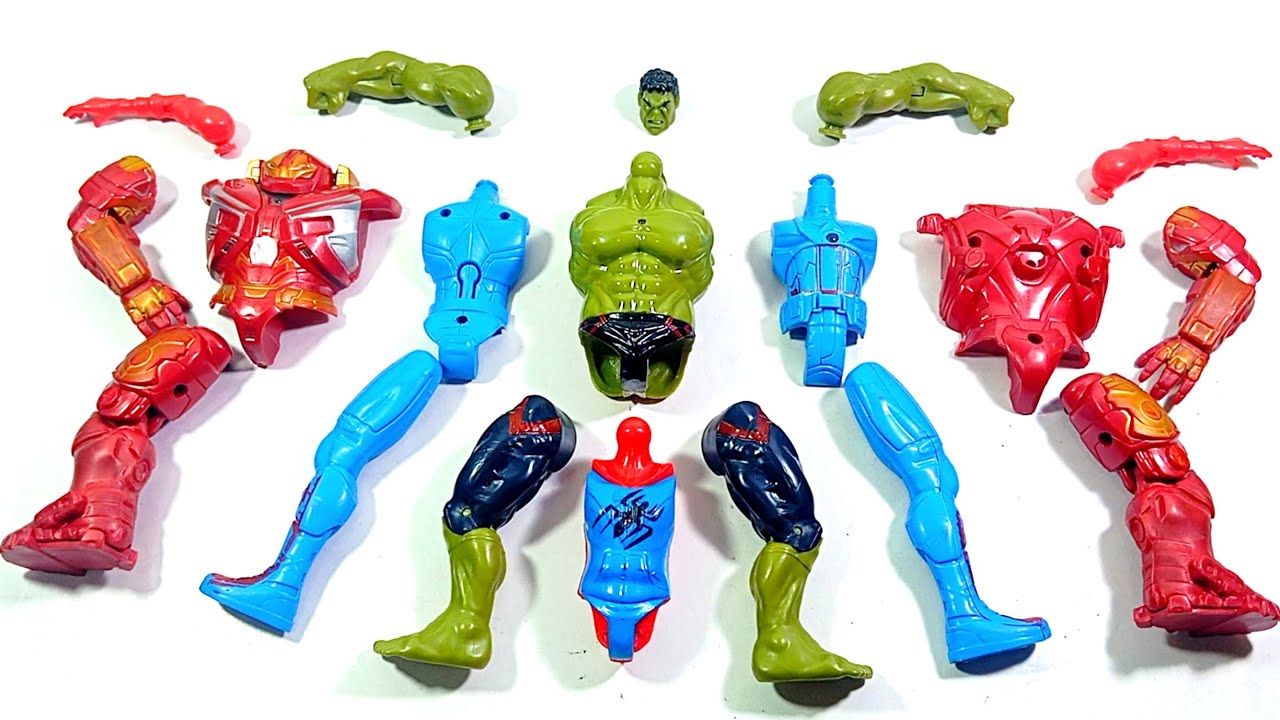 ASSEMBLE SUPERHERO TOYS.. HULK SMASH vs CAPTAIN AMERICA vs HULK BUSTER vs SPIDER HODHI.. 